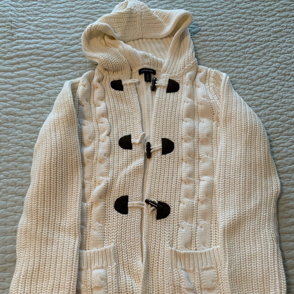 Cotton Cable Knit Toggle Sweater with Hood